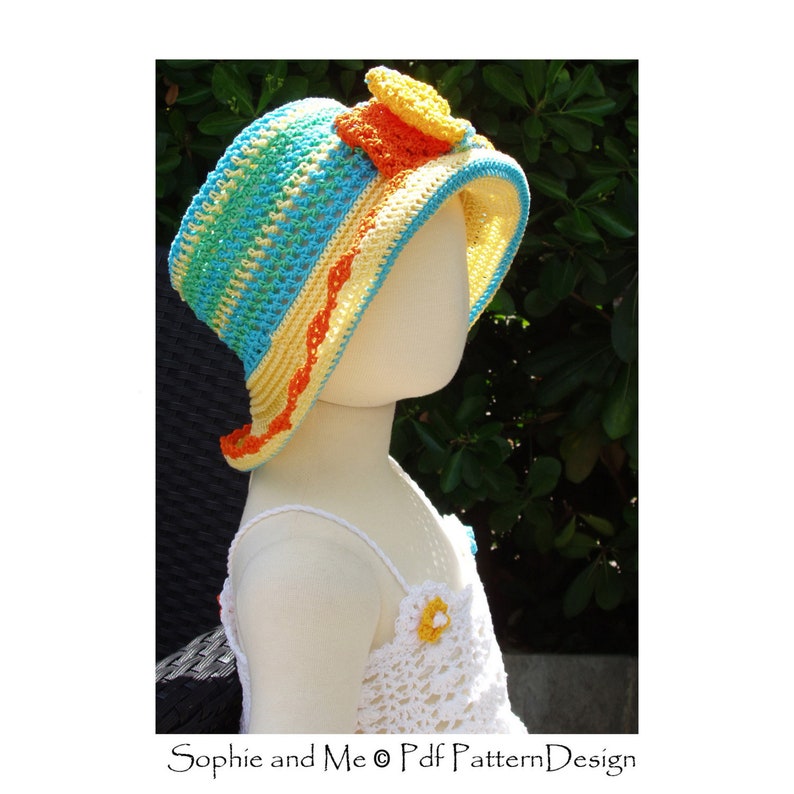 Sun Hat with Bow or Flowers Baby to Adult Crochet Pattern Instant Download Pdf image 1