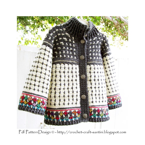 Cardigan Fair Isle Style pour enfants - Patron au crochet - Téléchargement immédiat