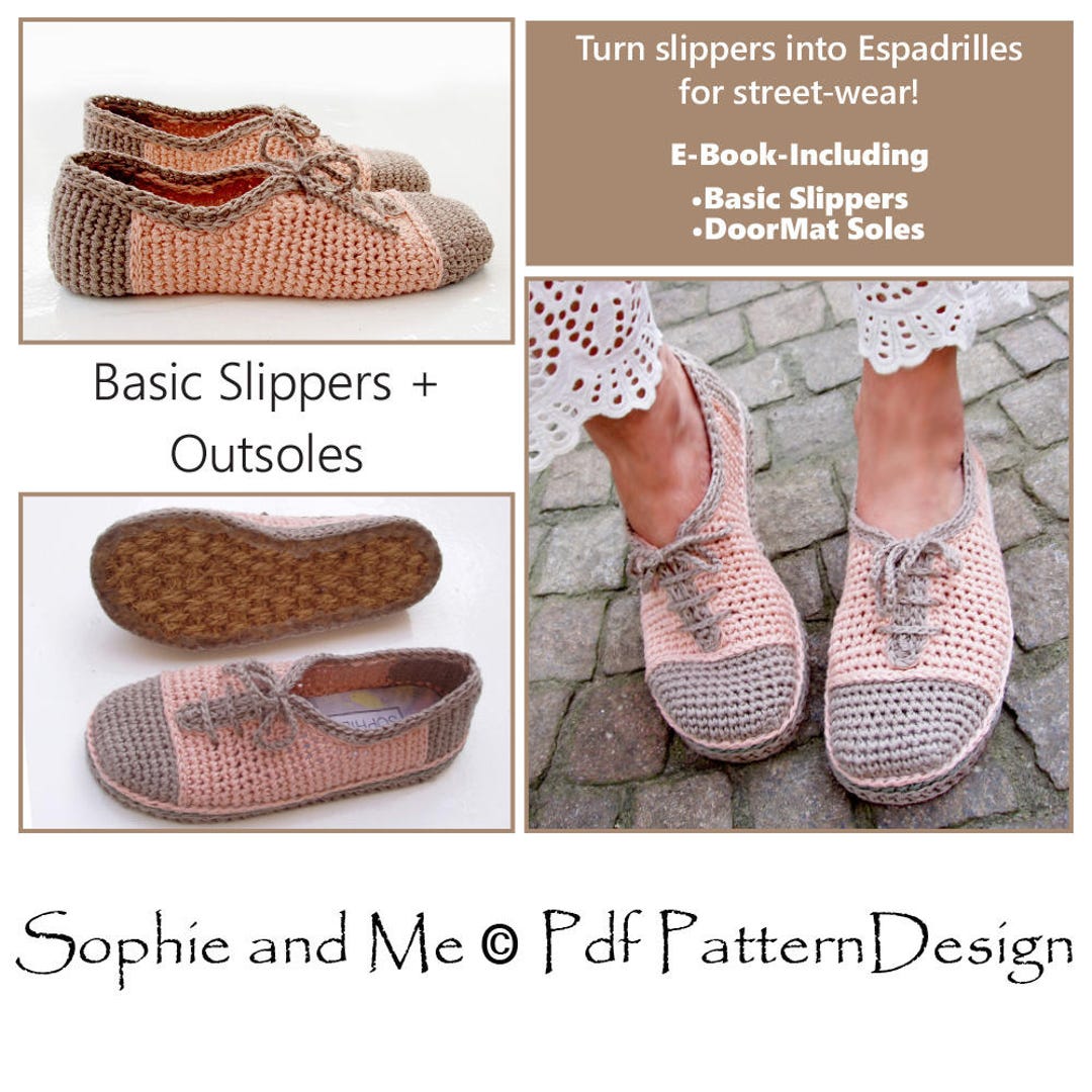 E-book Lace-up Classics Crochet Slippers and Customized Door-mat-soles 2 Patterns Instant Download Pdfs