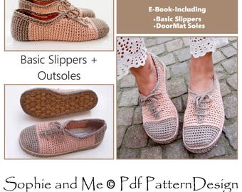 E-Book Lace-Up Classics - Crochet Slippers - and Customized Door-Mat-Soles - 2 patterns - Instant Download Pdfs