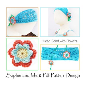 Summer Headband-Hairband with Flowers baby adult sizes Crochet Pattern Instant Download image 2