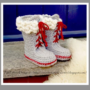 Kids Winter Boot-Slippers with Fur and Laces Crochet Pattern Instant Download Pdf image 3