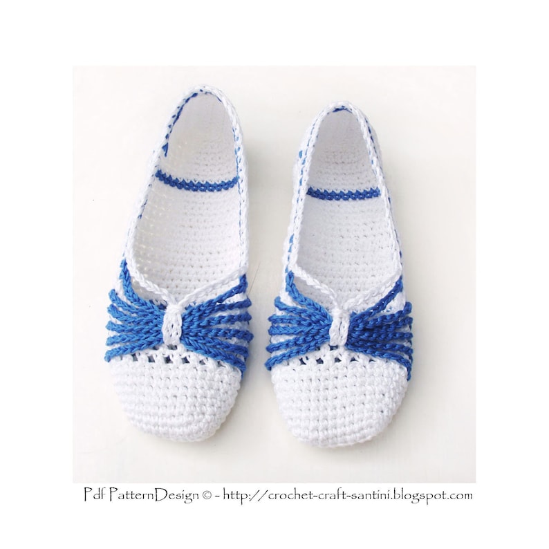 Blue Bow Slippers Crochet Pattern Instant Download Pdf image 3