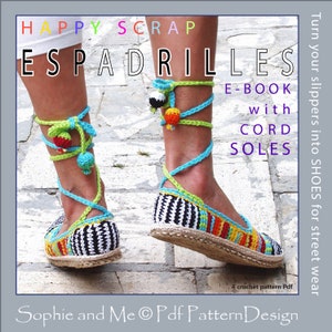 E-BOOK Happy Scrap Crochet Slippers with CORD-Soles - 2 Instant Download PDFs