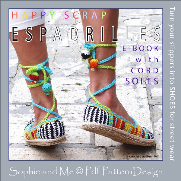 E-BOOK Happy Scrap Crochet Slippers with CORD-Soles - 2 Instant Download PDFs