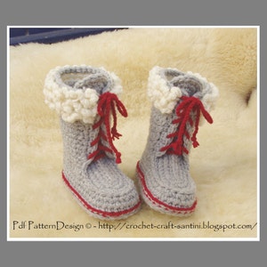 Kids Winter Boot-Slippers with Fur and Laces Crochet Pattern Instant Download Pdf image 5