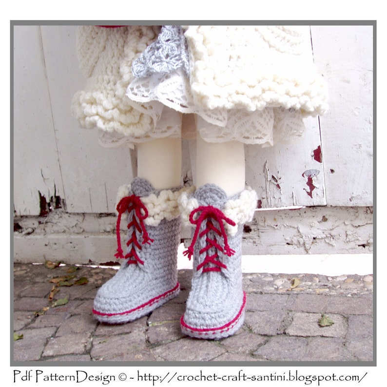 Kids Winter Boot-Slippers with Fur and Laces Crochet Pattern Instant Download Pdf image 2