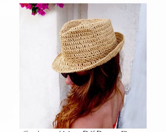 Raffia Hat - Fedora- or Stetson-Style Sun-Hat- Crochet Pattern - Instant Download