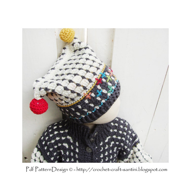 Fair Isle Hat with Crochet Balls and embellishing embroidery Crochet Pattern Instant Download Pdf image 3