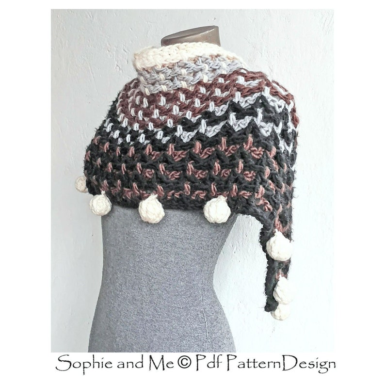 Arctic Shawl with Pom-Poms Crochet pattern Instant Download Pdf image 1