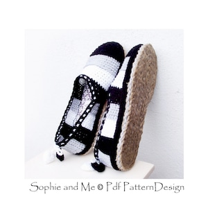 Crochet Slipper Espadrille Pattern: Stripe & Heart Design (PDF Download)