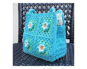 Granny Square Bag with flowers - for little and big girls - Instant Download Pdf