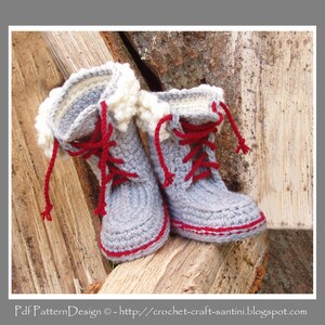 Kids Winter Boot-Slippers with Fur and Laces Crochet Pattern Instant Download Pdf image 4