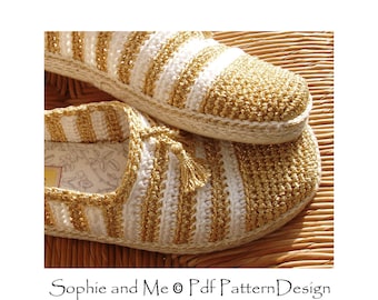 Gold and White Slippers/Espadrilles - Crochet Pattern - Instant Download Pdf