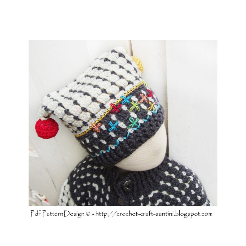 Fair Isle Hat with Crochet Balls and embellishing embroidery Crochet Pattern Instant Download Pdf image 1