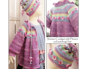 E-BOOK Summer Cardigan with Flowers and Summer Hat with Flowers - Instant Download 2 Pdfs