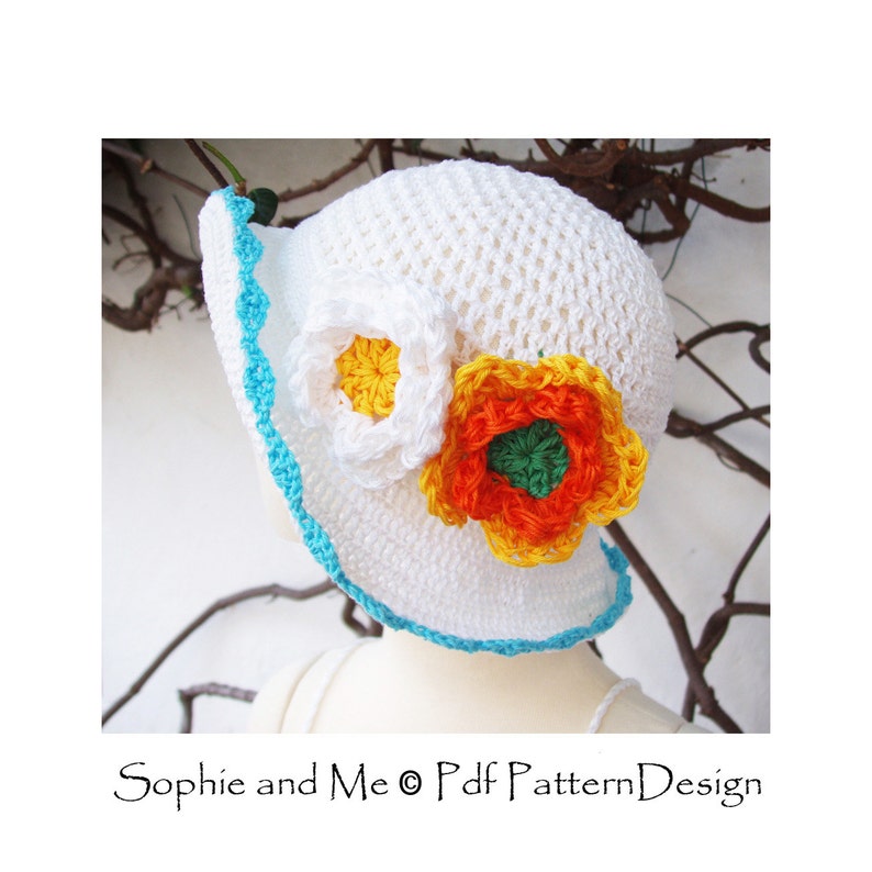 Sun Hat with Bow or Flowers Baby to Adult Crochet Pattern Instant Download Pdf image 2
