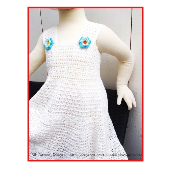 White Lace Crochet Dress for Toddler Girls - Instant