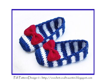 SAILOR SLIPPERS with Red Bow - Toddlers - Crochet Pattern - Instant Download