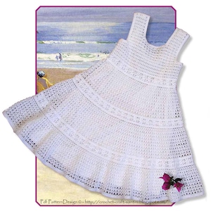 White Lace Crochet Dress for Toddler Girls - Instant Download Pdf