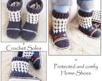 E-BOOK for Fair Isle Sock-Boots for Kids + Crochet-Soles - Instant Download Pdf