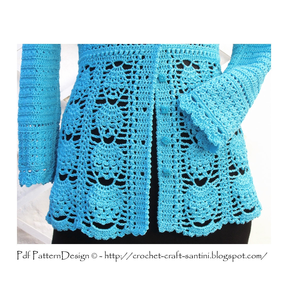 Crochet Lace Half Sleeve Button Front Cardigan
