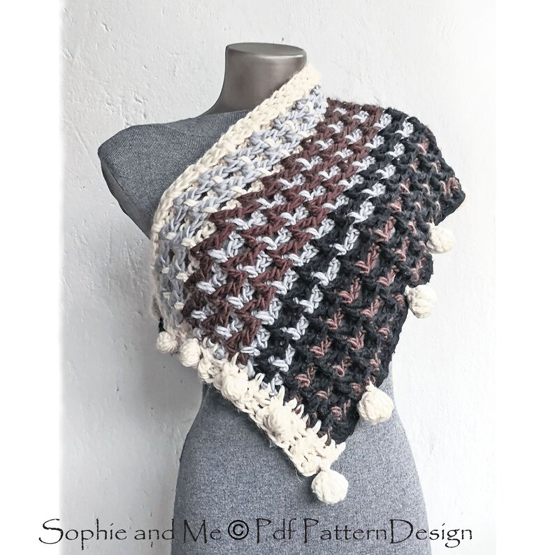 Arctic Shawl with Pom-Poms Crochet pattern Instant Download Pdf image 2