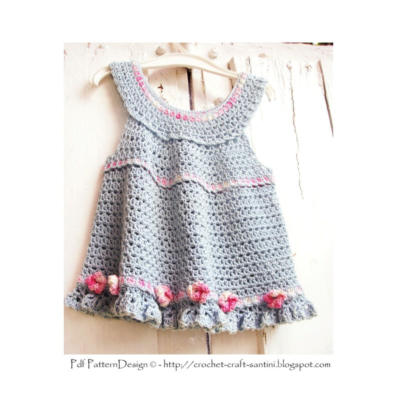 Rosen-Kleid Häkelanleitung für Mädchen 2-8 Jahre Sofort Download Pdf Bild 1