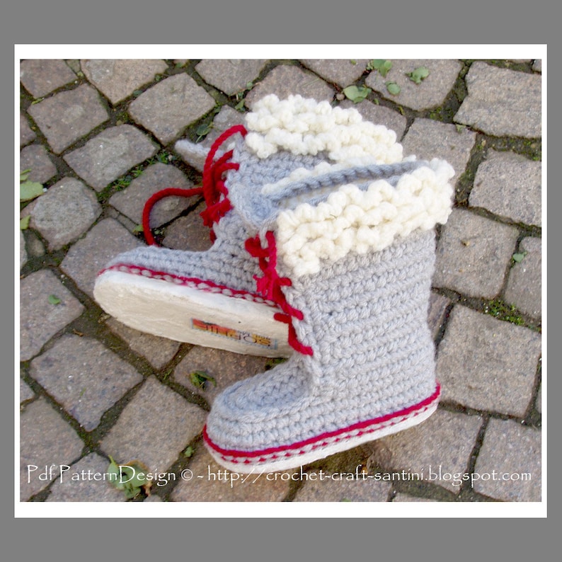 Kids Winter Boot-Slippers with Fur and Laces Crochet Pattern Instant Download Pdf image 6