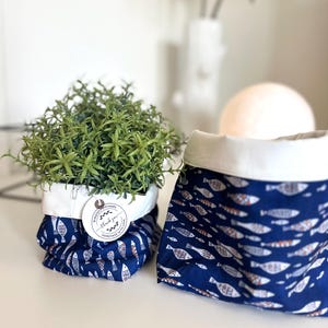 Plant Pot Cover with nordic fish Print – Fabric basket Houseplant cover