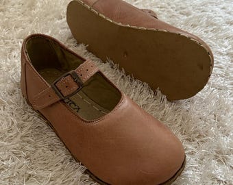 Crazy Brown Leather Mary Jane Barefoot Shoes voor dames - handgemaakte minimalistische flats met brede neus en lage neus