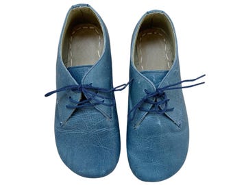 Handmade Leather Grounding Shoes for Women: Sky Blue Minimalist Barefoot Shoes