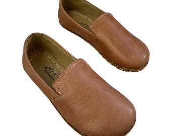 Mens Grounding Shoes, Barefoot Shoes Men, Leather Sole, Light Brown