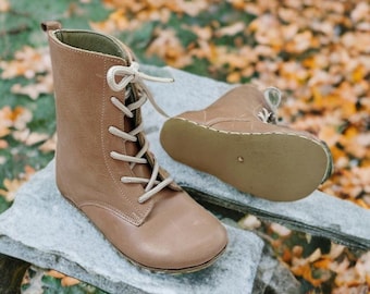 Stivali da terra in pelle fatti a mano da donna / Zero Drop / Stivali a piedi nudi / Marrone latte