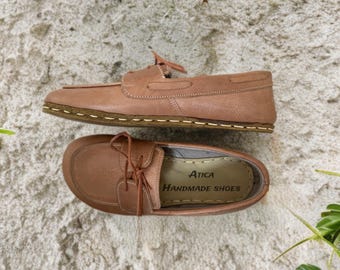 Handmade Leather Oxford Shoes • Light Brown Barefoot Grounding Shoes