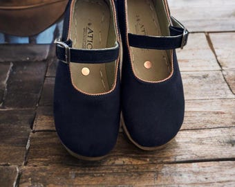 Handmade Black Suede Leather Grounding Barefoot Mary Jane Flats - Women's Earthing Minimalist Shoes Zero Drop