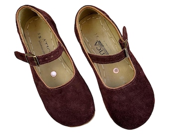 Handmade Burgundy Suede Leather Mary Jane Barefoot Sandals