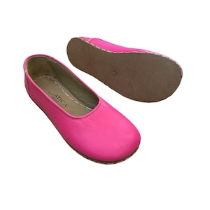 Handmade Leather Grounding Sandals: Soft Sole Barefoot Shoes / Pink