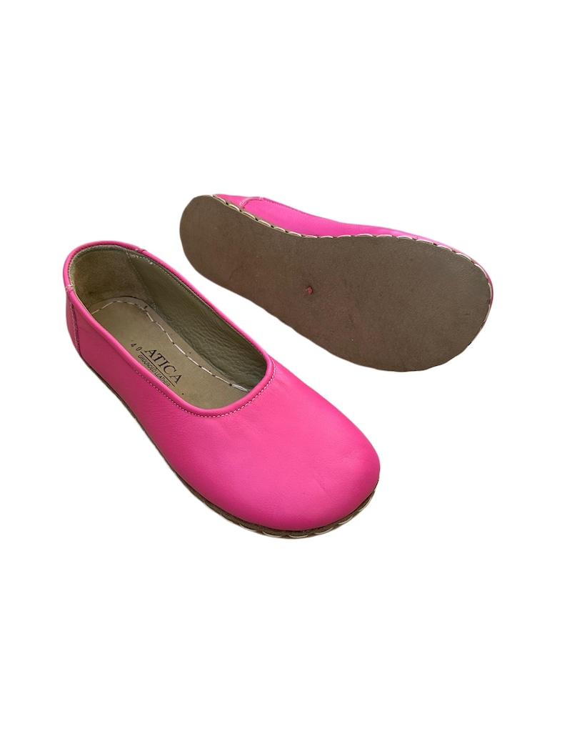 Handmade Leather Grounding Sandals: Soft Sole Barefoot Shoes / Pink