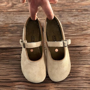 NEW! Women's Handmade Suede Leather Grounding Shoes - Barefoot Mary Jane Flats - Earthing Shoes