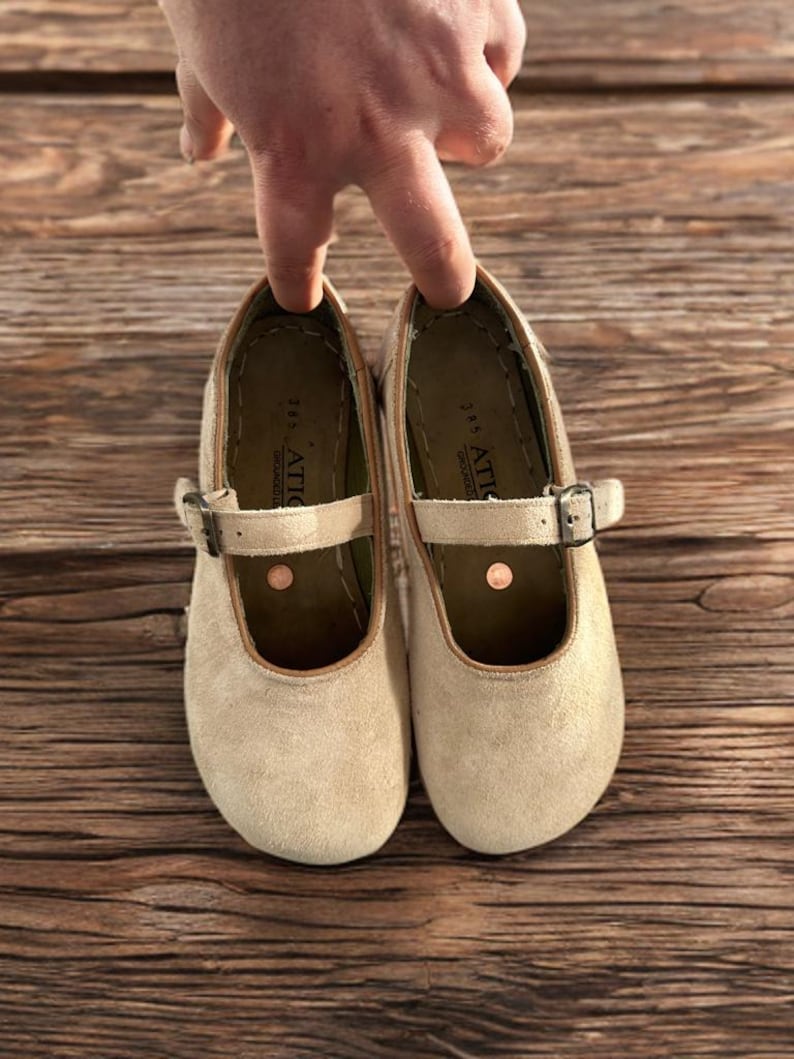 NEW! Women's Handmade Suede Leather Grounding Shoes - Barefoot Mary Jane Flats - Earthing Shoes