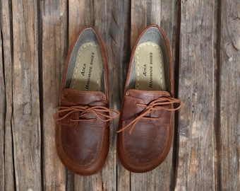 Scarpe Oxford in pelle fatte a mano • Barefoot Zero Drop, marrone pazzesco