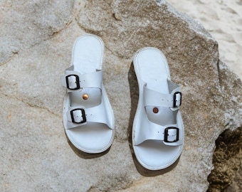 NEW Handmade Earthing Slippers for Men, Grounding Sandals with Copper Rivets, White