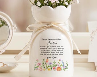 Personalized Daughter in Law Vase, Custom Name Ceramic Flower Vase, Meaningful Gift From Mother in Law, Birthday or Wedding Gift
