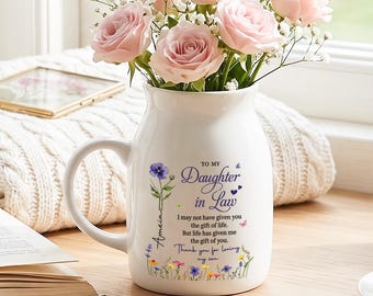 Personalized Daughter In Law Vase, Custom Wildflower Vase Gift from Mother In Law, Wedding Gift, Birthday Gift for Her