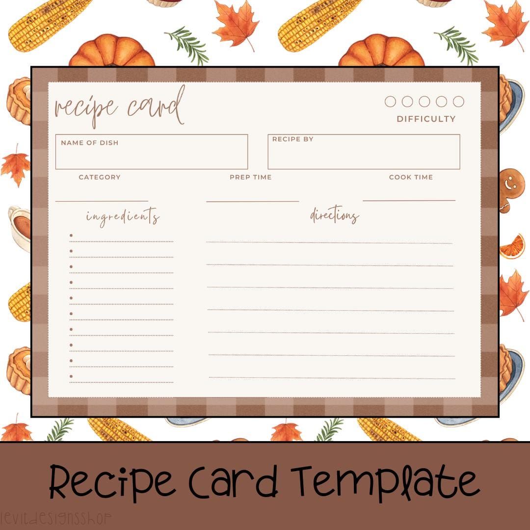 Recipe Card Template, Editable Template (instant Download) - Etsy