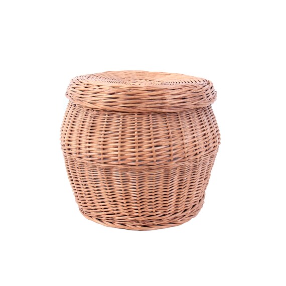 Large Vintage Wicker Basket with Lid Etsy