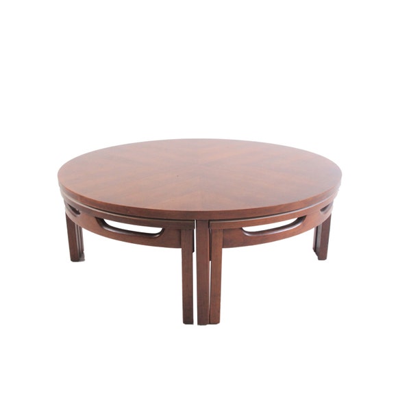 Vintage Mid Century Modern Round Coffee Table with Stools