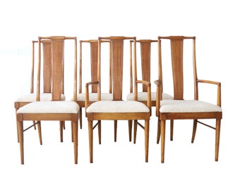 Set of 6 Vintage Mid Century Modern Dining Chairs with Cream