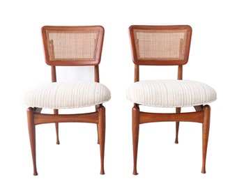 Pair of Vintage Cane Back Upholstered Side Chairs